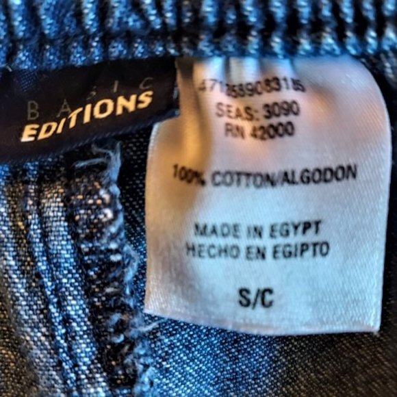 Basic Editions Denim Capris Jeans with Pink Flowers Elastic Waist in Back Size S - Picture 4 of 5